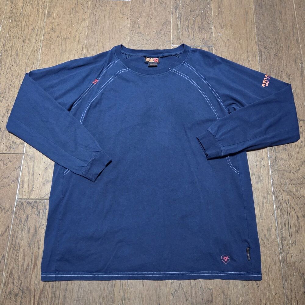 Ariat Work FR Crew Shirt Men XL Navy Blue Crewneck Long Sleeve CAT 2 2112 Flame